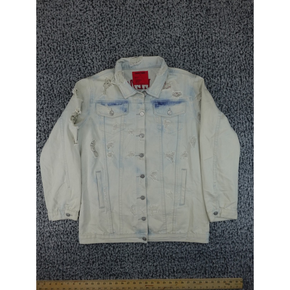 Emory Park Denim Jacket Womens Small Light Wash Distressed Long Sleeve Trucker‎